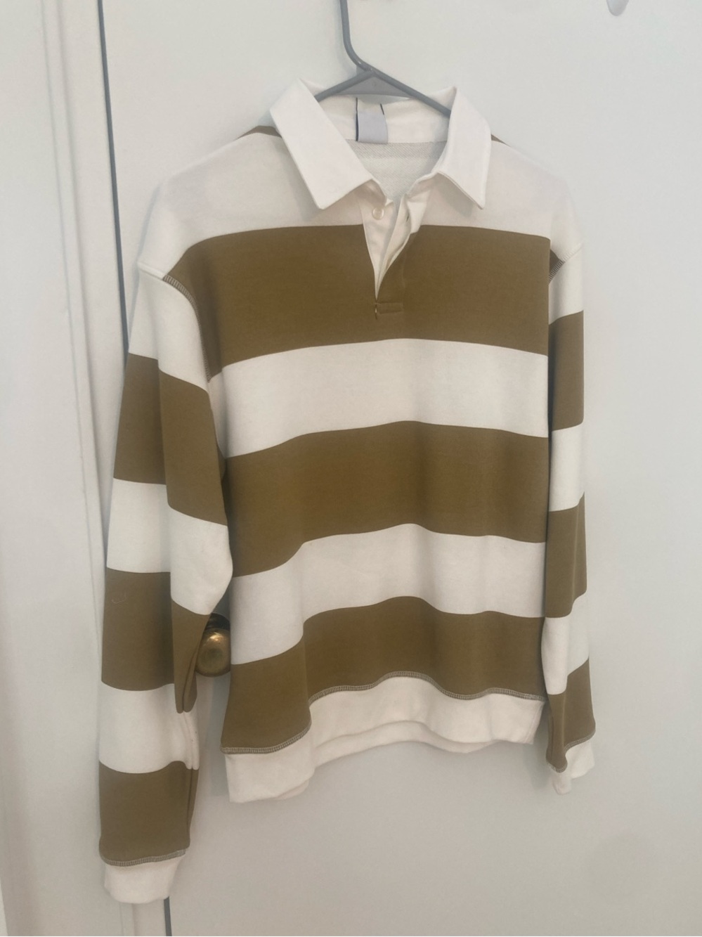 Zara Stripe Rugby Polo in Cream and Olive NWT